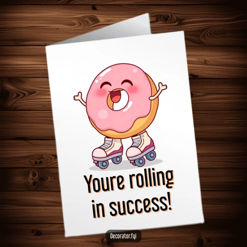 Funny Free Printable Congratulations Card: A laughing donut attempting to don oversized roller skates, full of wobbly excitement.