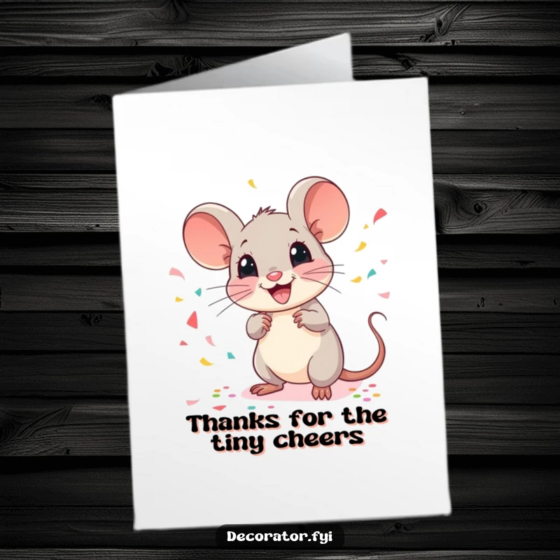 Funny Free Printable Thank You Card: A happy mouse tosses confetti with joy, sending thanks with a flourish.