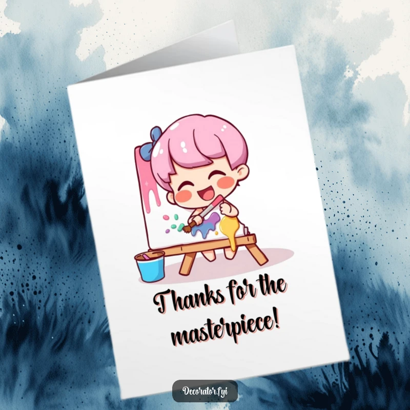 Funny Free Printable Thank You Card: A giggling character playfully smearing paint on a canvas.