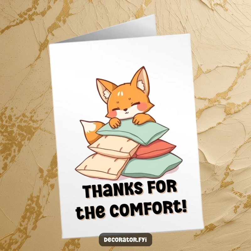 Funny Free Printable Thank You Card: Winking fox creates a fun cushion pile, saying thanks for your help.