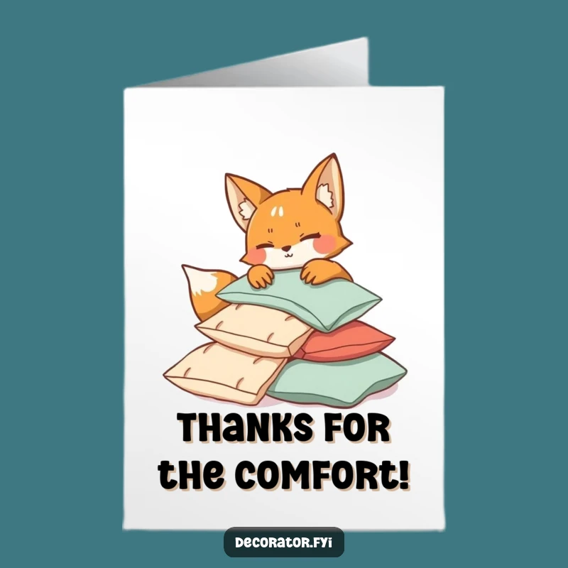 Free Printable Fox Cushions Thank You Card: Funny Downloadable Gift for Comfort