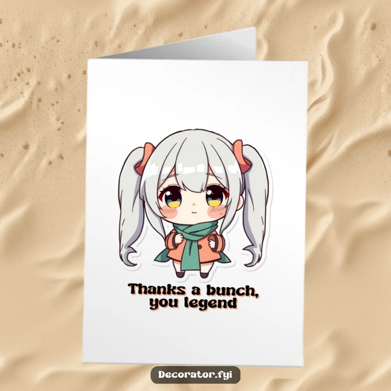 Funny Free Printable Thank You Card: Determined character precisely positions a decorative accent piece, showing thoughtful gratitude.