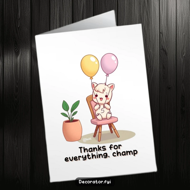 Funny Free Printable Thank You Card: Mischievous character tying balloons to a chair to say thanks.