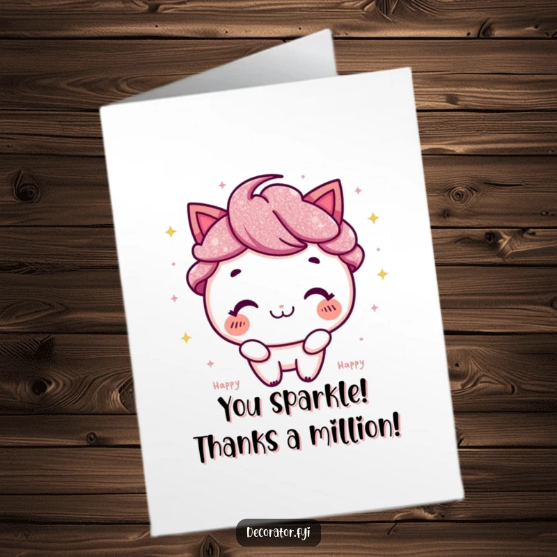 Funny Free Printable Thank You Card: A cheerful character happily showering glitter, expressing heartfelt thanks with a playful flourish.