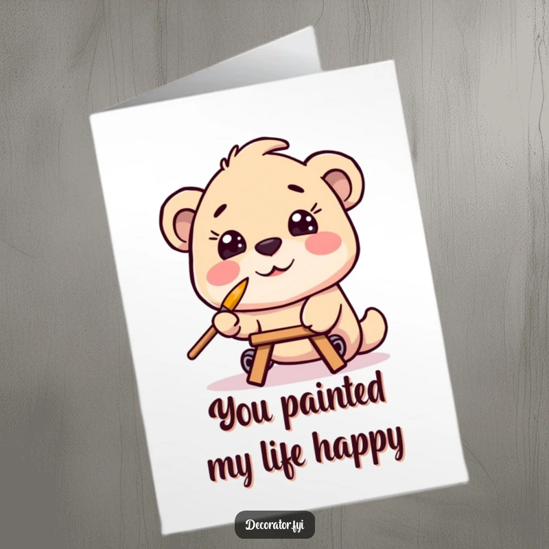 Funny Free Printable Thank You Card: Character smiles while painting with a nose-balanced paintbrush.