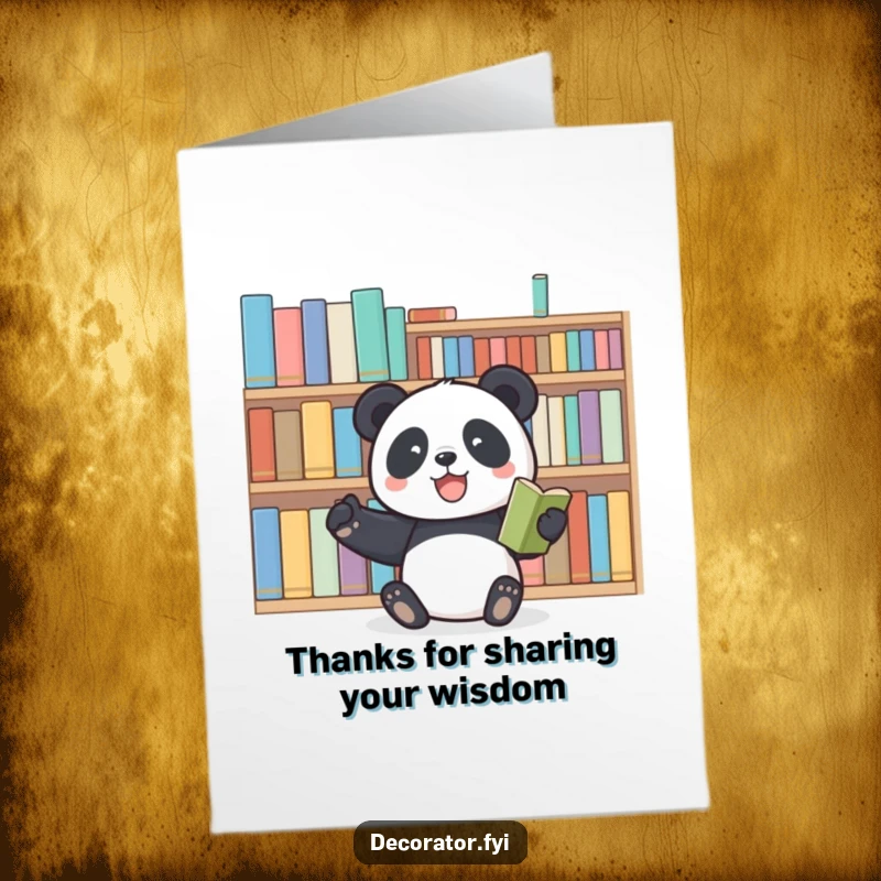 Funny Free Printable Thank You Card: A joyful panda organizes books, showing gratitude with a literary flourish.
