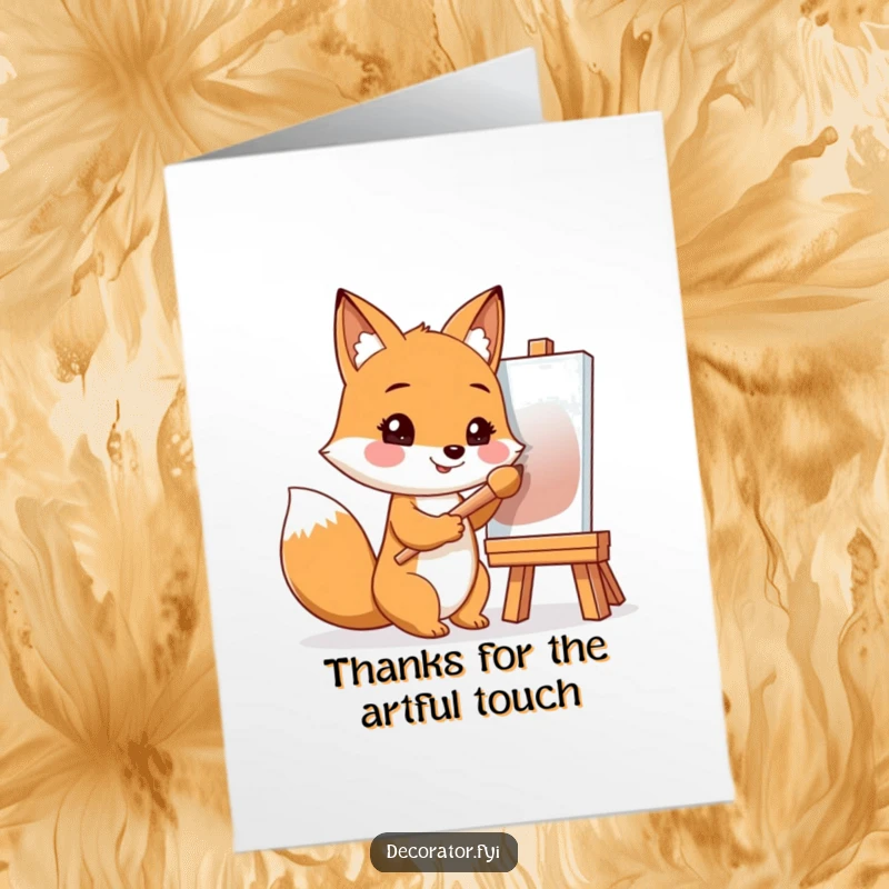 Funny Free Printable Thank You Card: Smiling fox artist holds a paintbrush, offering thanks for your inspiration.