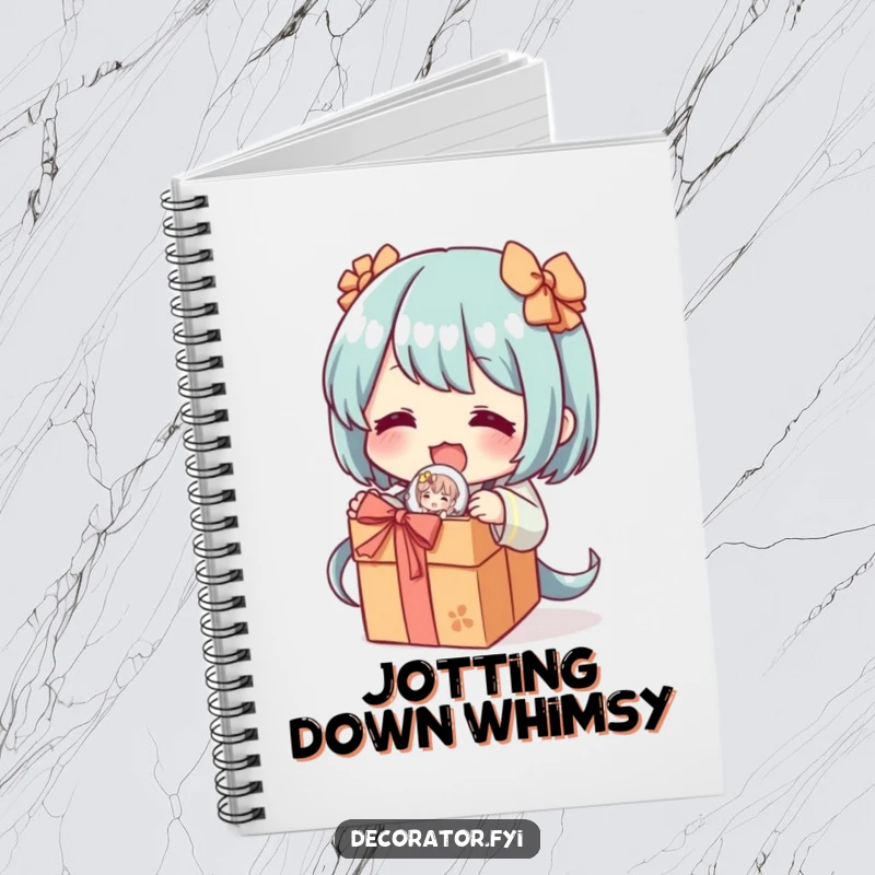 Funny notebook cover featuring a character excitedly unwrapping a delicate, decorative figurine, symbolizing the humorous joy of collecting and discovery for note-taking.