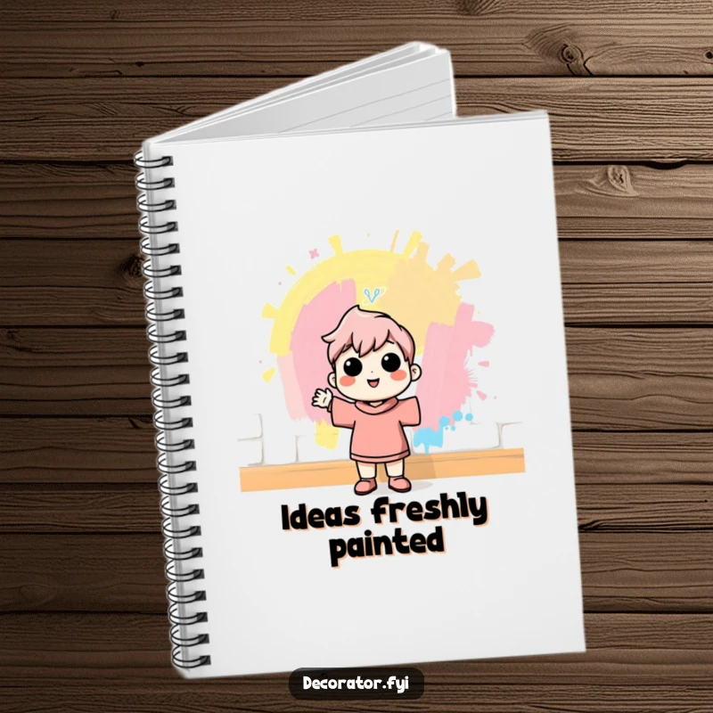Funny notebook cover featuring a cheerful character admiring a freshly painted wall with pride, symbolizing creative accomplishment and humorous satisfaction for note-taking.