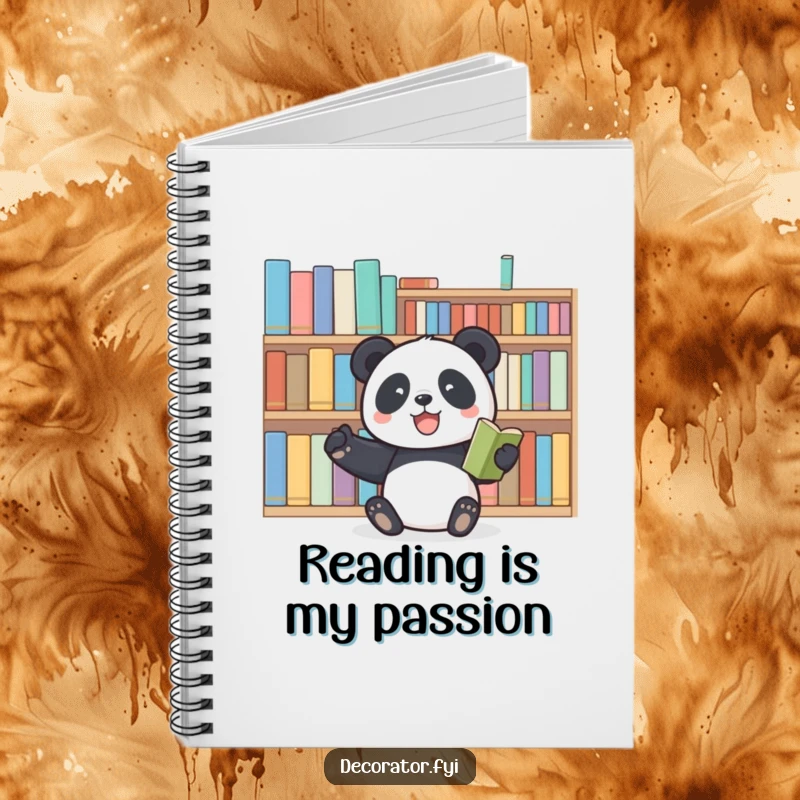 Funny panda notebook with a joyful panda arranging books, perfect for note-taking, planning, and organizing literary endeavors.
