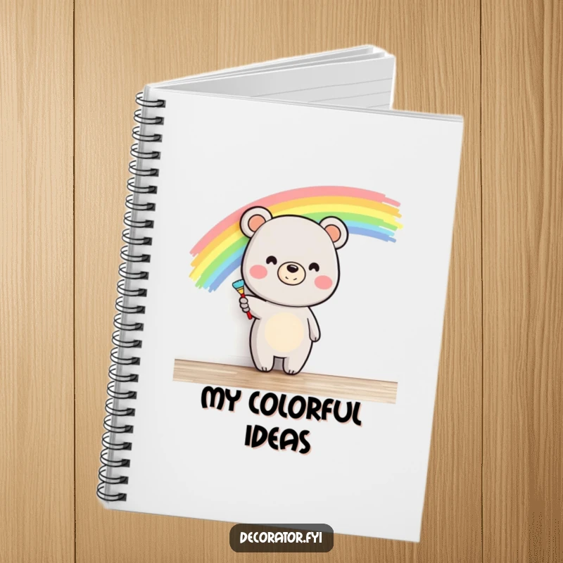 Funny smiling bear painting a rainbow on a wall, inspiring creativity for a humorous notebook cover design.