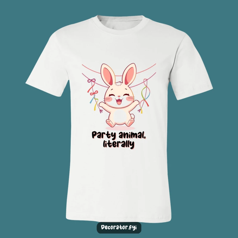 Funny Joyous Rabbit Streamers T-Shirt: Festive Cartoon Tee, Ideal Funny Gift