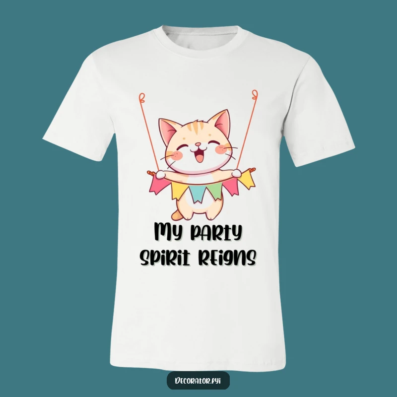 Funny Happy Cat Banner T-Shirt, Hilarious Party Tee, Festive Feline Celebration Gift
