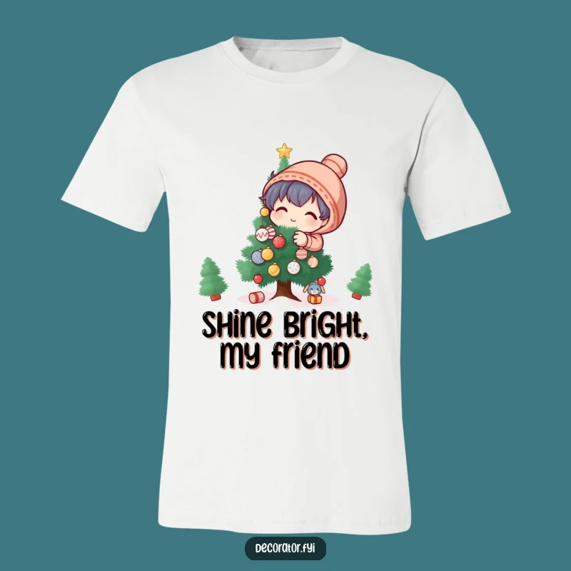 Funny Decorator T-Shirt: Spread Holiday Joy with Playful Characters and Glittering Ornaments