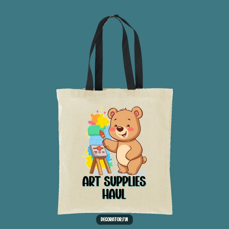 Funny Bear Tote Bag: Carry Your Art with This Happy Painter Accessory!