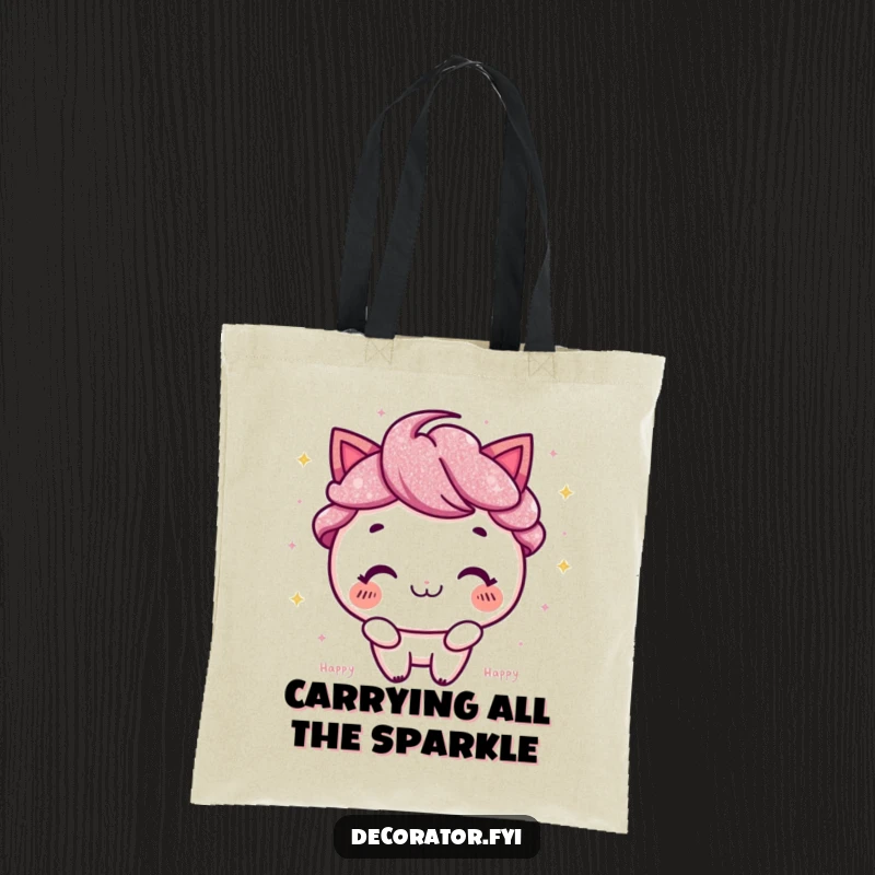 Funny Tote Bag: Character with a wide grin, expertly sprinkling shimmering glitter.