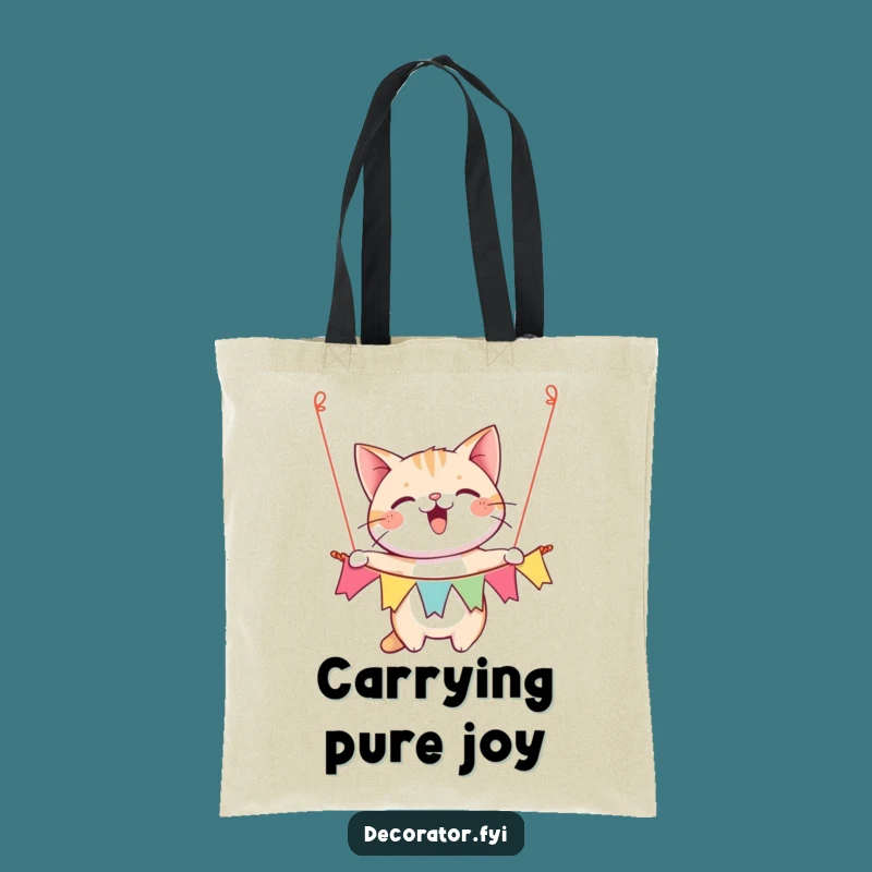 Funny Happy Cat Banner Tote Bag, Hilarious Party Accessory, Festive Feline Tote