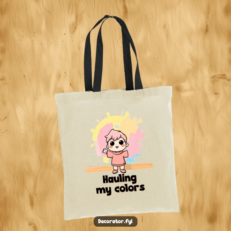 Funny tote bag with a cheerful character admiring a freshly painted wall with pride, ideal for carrying supplies with a humorous touch of accomplishment.