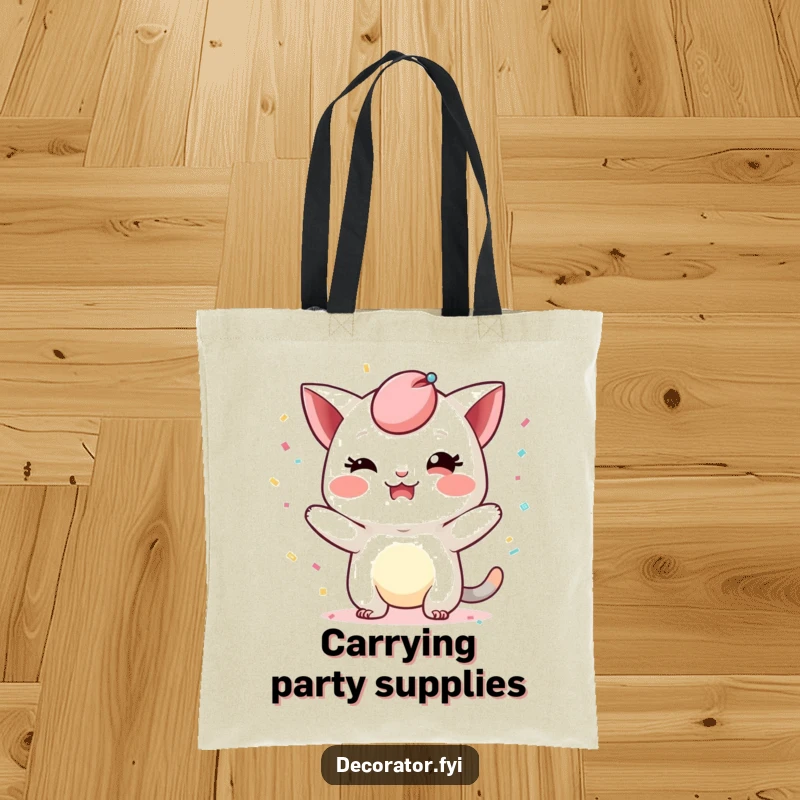Funny tote bag featuring a mischievous character playfully adding a whimsical touch with confetti, ideal for carrying party essentials with a humorous flair.